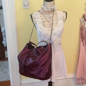 *Tiffany & Co* Beautiful Metallic Ruby Red/ Purple  Leather Tote